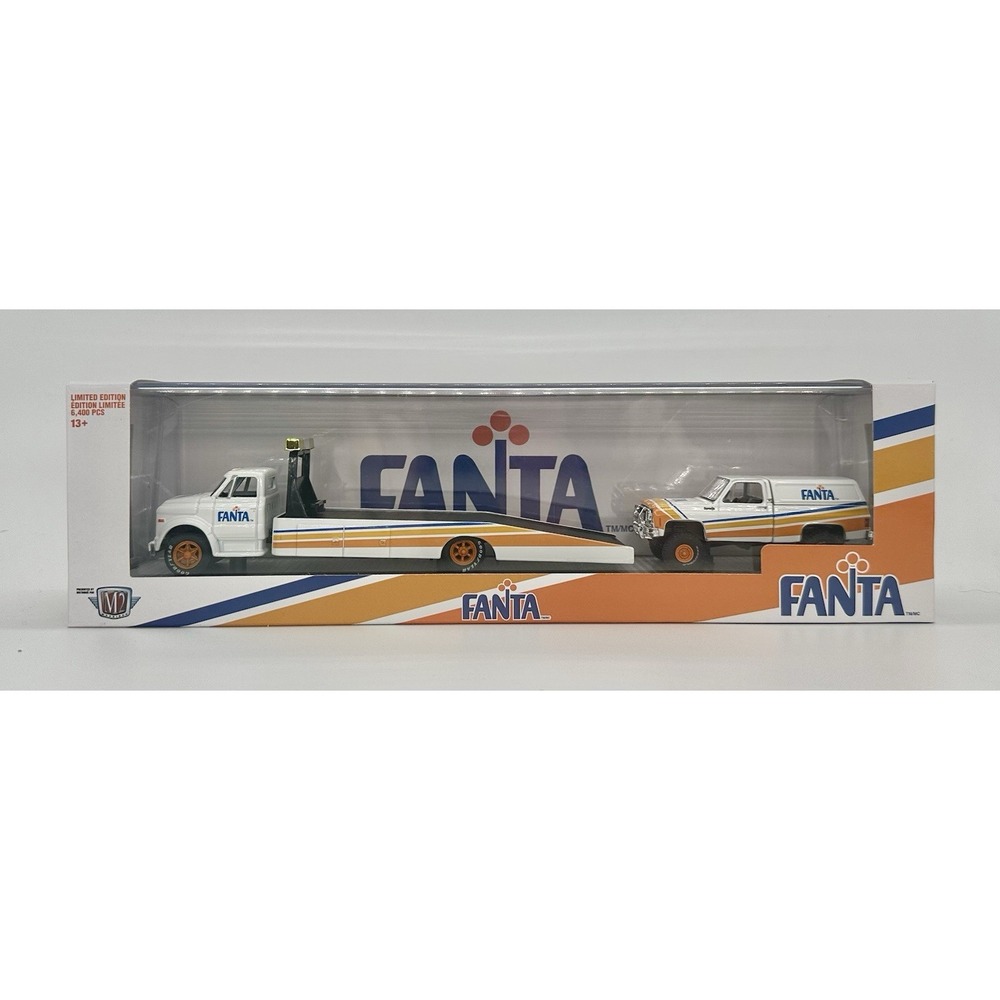 M2 Machines Fanta 1968 Chevrolet C60 1973 Cheyenne Super 10 4x4 Auto-Hauler 1:64